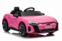 Elektrische speelgoedauto Audi RS E-tron GT 12V, roze, brede enkele stoel, 2,4 GHz afstandsbediening, USB / AUX-ingang, Bluetooth, vering, lithiumbatterij, LED-verlichting, 2 x 25W motor, ORIGINELE licentie
