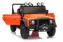 Elektrische speelauto Land Rover Defender 110 SVX 12V, oranje, 4X4-aandrijving, LED-verlichting, voor- en achterwielophanging, 2,4 GHz afstandsbediening, USB/AUX-aansluiting, Bluetooth, lithiumbatterij, 4 x 25W motor, ORIGINELE licentie