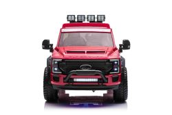 Electric Ride-On Toy Car Ford Duty 24V rood, tweezitter, 4X4-aandrijving met krachtige 24V-motoren en vering, dubbele EVA-wielen achter, Kunstleer zitting, 2,4 GHz afstandsbediening, led-lichthelling, mp3-speler met USB-ingang, ORIGINELE licentie