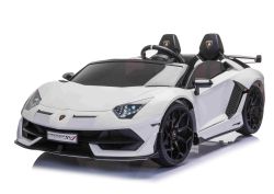 Electric Ride on Car Lamborghini Aventador 12V voor twee gebruikers, Wit, Verticaal openende deuren, 2 x 12V Motor, 12V Accu, 2.4 Ghz afstandsbediening, Zachte EVA wielen, Vering, Soft start, MP3-speler met USB, Origineel gelicentieerd