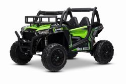 Elektrische Speelgoedauto UTV 24V, Groen, twee kunstlederen stoelen, 2.4Ghz afstandsbediening, 2 x 200 W motoren, lithiumbatterij, elektrische rem, LED-verlichting, zachte EVA-wielen met vering, MP3-speler met USB/SD