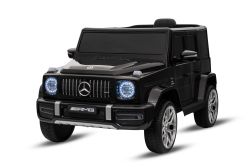 Elektrische Mercedes G-speelauto, nieuw, zwart, originele licentie, batterij-aangedreven, openslaande deuren, enkele stoel, 2 motoren, lithiumbatterij, 2,4 GHz afstandsbediening, achtervering, zachte start
