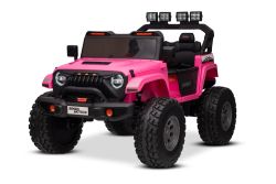 Elektrische Rijdende Auto Beneo Motors OFFRIDE 4x4² Tweezitter 12V, roze, MP3-speler met USB/AUX-ingang, 4x4-aandrijving, Lithiumbatterij, grote EVA-wielen met achterwielophanging, Afstandsbediening, LED-verlichting