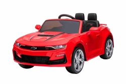 Elektrische kinderauto Chevrolet Camaro, Rood, Origineel gekeurd, 12V Batterij Aangedreven, Opengaande Deuren, Kunstleer stoel, 2x 35W Motor, LED Verlichting, 2.4 Ghz afstandsbediening, Zachte EVA wielen, Soepele start