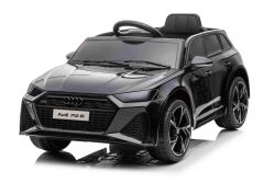 Elektrische kinderauto Audi RS6, Zwart, Lederen zitting, Openslaande deuren, 2x 25W Motor, 12 V Accu, 2.4 Ghz afstandsbediening, Zachte EVA wielen, LED verlichting, Soft start, Schokbrekers, ORIGINEEL Licentie
