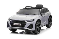 Elektrische kinderauto Audi RS6, Grijs, Lederen zitting, Openslaande deuren, 2x 25W Motor, 12 V Accu, 2,4 Ghz afstandsbediening, Zachte EVA wielen, LED verlichting, Soft start, Schokbrekers, ORIGINEEL Licentie