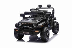 Elektrische auto voor kinderen OFFROAD NEW met achterwielaandrijving, zwart, lithiumbatterij, hoog chassis, brede zit, achterwielophangingen, 2.4 GHz afstandsbediening, LED-verlichting