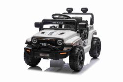 Elektrische auto voor kinderen OFFROAD NEW met achterwielaandrijving, wit, lithiumbatterij, hoog chassis, brede zit, achterwielophangingen, 2.4 GHz afstandsbediening, LED-verlichting