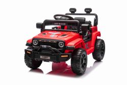 Elektrische auto voor kinderen OFFROAD NEW met achterwielaandrijving, rood, lithiumbatterij, hoog chassis, brede zit, achterwielophangingen, 2.4 GHz afstandsbediening, LED-verlichting