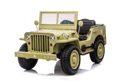 USA ARMY-auto 4X4, Driezitter, MP3-speler met USB / SD-ingang, All wheel suspensie, LED-verlichting, opklapbare voorruit, 12V14AH-batterij, EVA-wielen,kunstleren stoelen, 2,4 GHz-afstandsbediening, 4 x 4 aandrijving