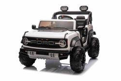 Ford Bronco XL Elektrische Ritwagen met Achterwielaandrijving, Gecertificeerd (Twee-Zitter), Wit, Lithium Batterij, Hoge Ophangings, Twee Zitplaatsen, Opgehangen Achteras, 2.4 GHz Afstandsbediening, MP3 Speler met USB Ingang, LED Verlichting