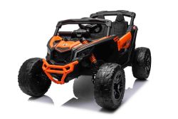 Elektrische kinderauto Can-am Maverick Eenzitter met 4X4 aandrijving, Oranje, Onafhankelijke vering, 2,4 Ghz afstandsbediening, 4 x 35W motoren, EVA wielen, Lederen stoel, MP3 speler met USB/AUX ingang, Gelicenseerd