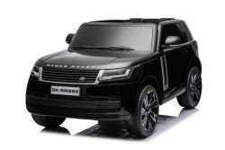 Elektrische loopauto Range Rover model 2023, tweezitter, zwart, kunstlederen stoelen, radio met USB-ingang, achterwielaandrijving met vering, 12V7AH-batterij, EVA-wielen, sleutelstarter, 2,4 GHz afstandsbediening, licentie