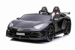 Elektrische rit op auto Lamborghini Aventador 24V voor twee gebruikers, zwarte lak, mp4-speler, kunstleren stoelen, verticaal openende deuren, 2 x 45W motor, 24V batterij, 2,4 GHz RC, onderverlicht wielen, zachte EVA-wielen, vering, origineel g