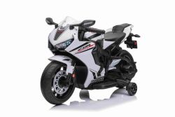 Elektrische motor HONDA CBR 1000RR, gelicentieerd, 12V-batterij, kunstleren zadel, kunststof wielen, 30W-motor, led-verlichting, massief frame, hulpwielen, wit