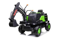 Elektrische kinderauto Volvo Excavator Graafmachine 12V met voorste graaflepel, Enkele stoel, groen, zacht kunstlederen stoel, MP3-speler met USB/TF/AUX-ingang, Achteraandrijving, 2 x 35W Motor, EVA wielen, 12V/14Ah accu, Licentie