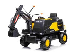 Elektrische kinderauto Volvo Excavator Graafmachine 12V met voorste graaflepel, Enkele stoel, geel, zacht kunstlederen stoel, MP3-speler met USB/TF/AUX-ingang, Achteraandrijving, 2 x 35W Motor, EVA wielen, 12V/14Ah accu, Licentie