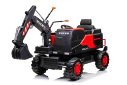 Elektrische kinderauto Volvo Excavator Graafmachine 12V met graaflepel voor, Enkele stoel, rood, zacht kunstlederen stoel, MP3-speler met USB/TF/AUX ingang, Achteraandrijving, 2 x 35W Motor, EVA wielen, 12V/14Ah accu, Licentie