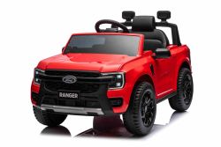 Elektrische kinderauto FORD Ranger  12V, rood, Leren stoel, 2,4 GHz afstandsbediening, Bluetooth/USB-ingang, Vering, 12V accu, Kunststof wielen, 2 X 30W motoren, ORIGINELE licentie