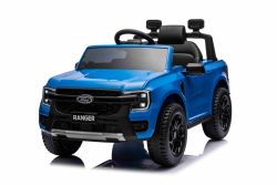 Elektrische kinderauto FORD Ranger 12V, blauw, Leren stoel, 2,4 GHz afstandsbediening, Bluetooth/USB-ingang, Vering, 12V accu, Kunststof wielen, 2 X 30W motoren, ORIGINELE licentie