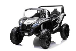 Elektrische auto voor kinderen UTV XXL 24V, wit, tweezits in leer, remschijven, krachtige motor met differentieel, led-verlichting, opblaasbare rubberen wielen met achtervering, mp3-speler met USB en bluetooth, verstelbaar stuur