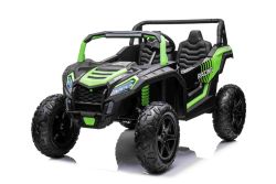Elektrische auto voor kinderen UTV XXL 24V, groen, tweezits in leer, remschijven, krachtige motor met differentieel, led-verlichting, opblaasbare rubberen wielen met achtervering, mp3-speler met USB en bluetooth, verstelbaar stuur
