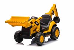 Gelicentieerde Caterpillar elektrische graafmachine met hellings- en graafbak, enkelzitser, geel, USB-aansluiting voor MP3-speler, achterwielaandrijving met 2 x 30W motoren en lithiumbatterij