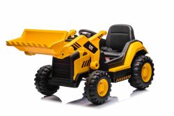 Gelicentieerde Caterpillar elektrische graafmachine met schuine bak, enkel zitje, geel, USB-aansluiting voor MP3-speler, achterwielaandrijving met 2 x 30W motoren en lithiumbatterij