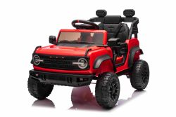 Elektrische Ride-On Auto Ford Bronco met Achterwielaandrijving, Gelicentieerd (Eén-zitter), rood, Lithiumbatterij, Hoge Bodemvrijheid, Brede Zitting, Achterasophangingsysteem, 2.4 GHz Afstandsbediening, MP3 Speler met USB Invoer, LED Verlichting