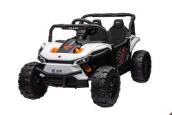 Elektrische auto voor kinderen UTV Klein 12V, wit, Achterwielaandrijving, 12V accu, Kunststof wielen, Brede dubbele zitting voor slechts één kind, 2,4 GHz afstandsbediening, MP3-speler met USB/SD-ingang, LED-verlichting