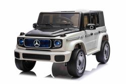 Elektrische kinderauto Mercedes-Benz EQG 12V, wit, LED-verlichte carrosseriedelen, functionele voor- en achterlichten, 2,4 GHz afstandsbediening, USB/Aux-ingang, lithiumbatterij, 2 x 35W motor, ORIGINELE licentie