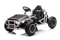 Elektrische kinderauto SPORT-CART 24V, wit, zachte EVA-wielen, kunstleren zitting, 2 x 50W-motor, 24V-accu, massieve metalen constructie