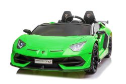Electric Ride on Car Lamborghini Aventador 12V voor twee gebruikers, Groen, Verticaal openende deuren, 2 x 12V Motor, 12V Accu, 2.4 Ghz afstandsbediening, Zachte EVA wielen, Vering, Soft start, MP3-speler met USB, Origineel gelicentieerd