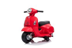 Elektrische zitscooter Vespa GTS, rood, met hulpwielen, licentie, 6V batterij, lederen stoel, 30W motor