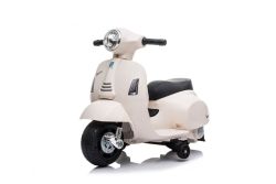 Elektrische zitscooter Vespa GTS, wit, met hulpwielen, licentie, 6V batterij, lederen stoel, 30W motor