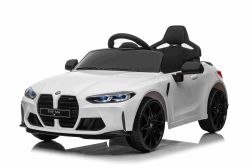 Elektrische auto voor kinderen BMW M4, wit, 2,4 GHz afstandsbediening, USB / Aux-ingang, vering, 12V batterij, LED-verlichting, 2 X Engine, ORIGINELE licentie