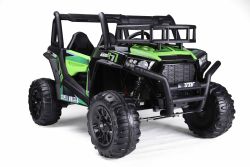Elektrische auto voor kinderen UTV 24V, groen, twee stoelen in kunstleer, 2,4 GHz afstandsbediening, 2 x 200 W-motoren, elektrische rem, led-verlichting, zachte EVA-wielen met vering, mp3-speler met USB / AUX