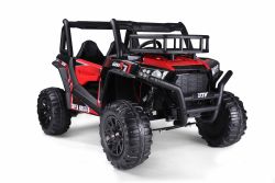 Elektrische auto voor kinderen UTV 24V, rood, twee stoelen in kunstleer, 2,4 GHz afstandsbediening, 2 x 200 W-motoren, elektrische rem, led-verlichting, zachte EVA-wielen met vering, mp3-speler met USB / AUX