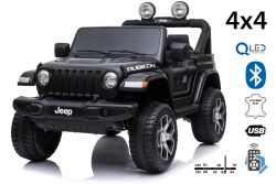 Elektrische auto voor kinderen JEEP Wrangler, zwart, Dubbele kunstleren zitting, radio met Bluetooth en USB-ingang, 4x4-aandrijving, 12V10Ah-batterij, EVA-wielen, verende assen, 2,4 GHz afstandsbediening, licentie