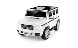 Elektrische Mercedes G-speelauto, nieuw, witte , originele licentie, batterij-aangedreven, openslaande deuren, enkele stoel, 2 motoren, lithiumbatterij, 2,4 GHz afstandsbediening, achtervering, zachte start