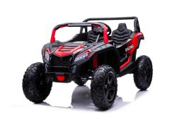 Elektrische loopauto UTV XXL 24V, rood, tweezits in leer, remschijven, krachtige motor met differentieel, led-verlichting, opblaasbare rubberen wielen met achtervering, mp3-speler met USB en bluetooth, verstelbaar stuur