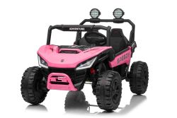 Elektrische kinderauto T-REX Ride 4x4, tweezits, 24V, roze, MP3-speler met USB/AUX-aansluiting, 4x4-aandrijving, lithiumbatterij, vering, afstandsbediening, LED-verlichting