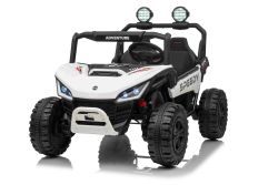 Elektrische kinderauto T-REX Ride 4x4, tweezits, 24V, wit, MP3-speler met USB/AUX-aansluiting, 4x4-aandrijving, lithiumbatterij, vering, afstandsbediening, LED-verlichting