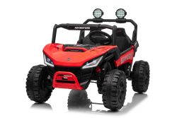 Elektrische kinderauto T-REX Ride 4x4, tweezits, 24V, rood, MP3-speler met USB/AUX-aansluiting, 4x4-aandrijving, lithiumbatterij, vering, afstandsbediening, LED-verlichting