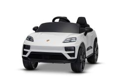 Elektrische kinderauto Porsche Macan 12V met licentie, achterwielaandrijving (enkele stoel), wit, lithiumbatterij, brede stoel, geveerde assen, 2,4 GHz afstandsbediening, MP3-speler met USB/AUX-ingang, LED-verlichting