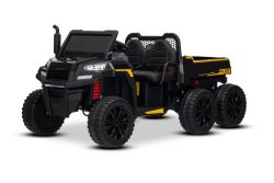Boerderij elektrische kinderauto RIDER 6X6 24V met vierwielaandrijving 4x 200W, tweezitter, zwart, lithiumbatterij, EVA-wielen, kunstleren dubbele stoel, geveerde assen, 2.4 GHz afstandsbediening, MP3-speler met USB/AUX-ingang, Bluetooth.