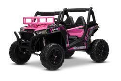 Elektrische Speelgoedauto UTV 24V, Roze , twee kunstlederen stoelen, 2.4Ghz afstandsbediening, 2 x 200 W motoren, lithiumbatterij, elektrische rem, LED-verlichting, zachte EVA-wielen met vering, MP3-speler met USB/SD