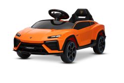 Elektrische kinderauto Lamborghini Lanzador 12V met achterwielaandrijving, met licentie (eenpersoons), oranje, lithiumbatterij, LED-verlichting, brede stoel, 2,4 GHz afstandsbediening, MP3-speler met USB/AUX-ingang en Bluetooth-verbinding