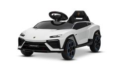 Elektrische kinderauto Lamborghini Lanzador 12V met achterwielaandrijving, met licentie (eenpersoons), wit, lithiumbatterij, LED-verlichting, brede stoel, 2,4 GHz afstandsbediening, MP3-speler met USB/AUX-ingang en Bluetooth-verbinding