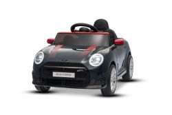 Elektrische BMW Mini Cooper 12V kinderauto, zwart , MP3-speler met USB- en Bluetooth-verbinding, 2,4 GHz afstandsbediening, 2 x 25W motor, lithiumbatterij, LED-verlichting, ORIGINELE licentie.